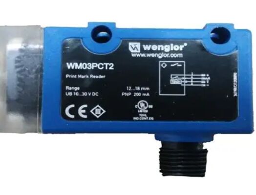 Wenglor - WM03PCT2 プリントマークセンサ, 12~18MM範囲, PNP NO NC, M12 コンネクタ, ホワイトライト, 1.5x2.5 SPOT, 10~30VDC